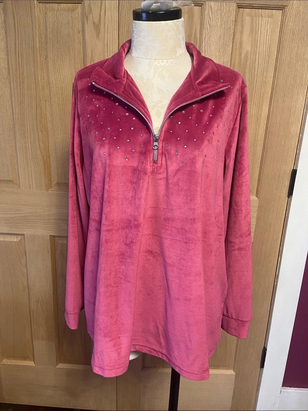 Blair Plush Velour Half-Zip Pullover - Raspberry Pink Two piece Set